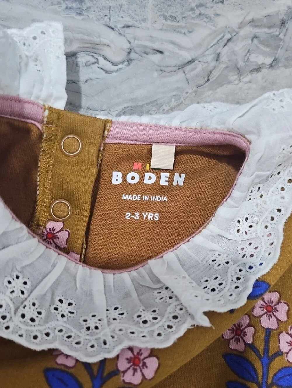 NWOT Mini Boden Mustard Floral Dress Size 2-3T